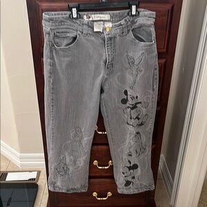 Disney Gray Ankle Cropped Jeans with Distressed Detailing